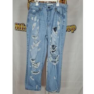 Fashion Nova Women’s Light Blue Distressed Ripped Denim Jeans Size 13